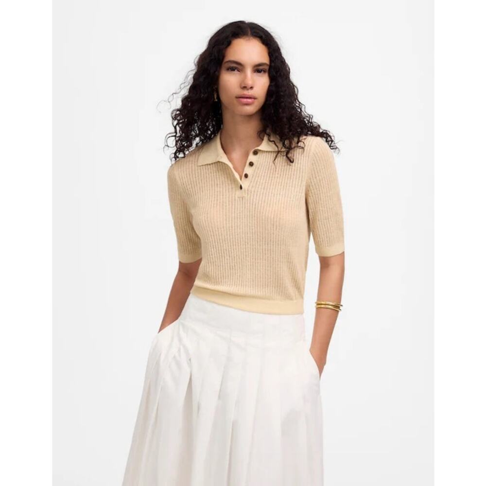 $88 New Madewell Polo Sweater Tee - XS - Sand (tan)